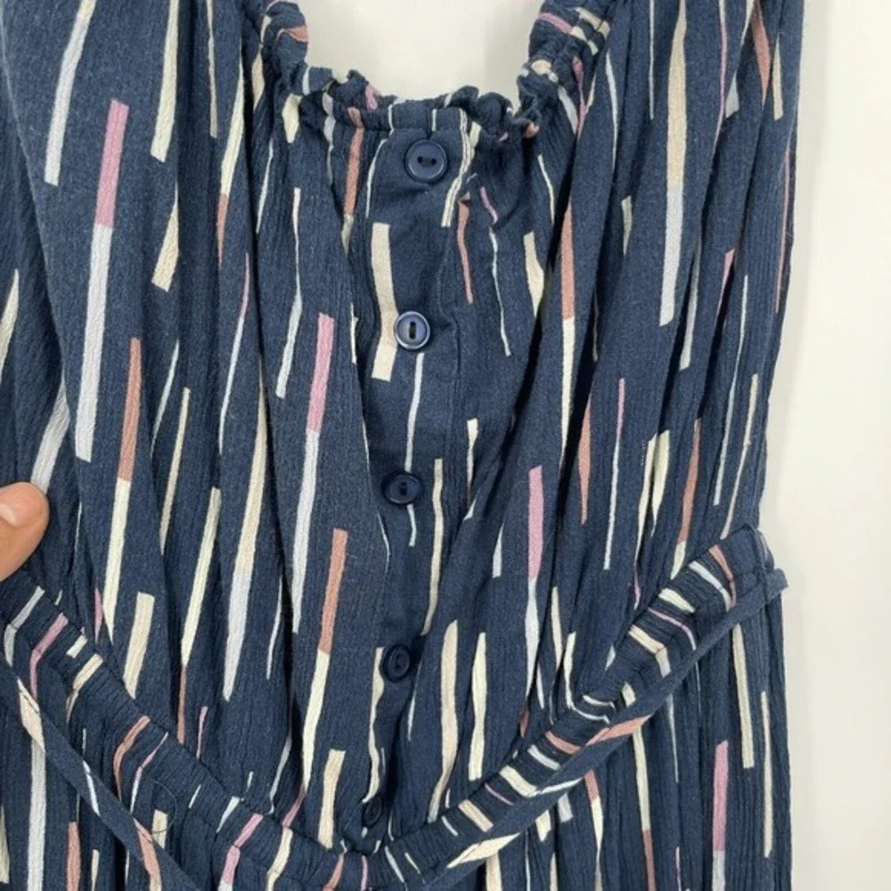 Lulus Navy Stripe Off Shoulder Cropped‎ Jumpsuit Belted Wide Leg Size Medium